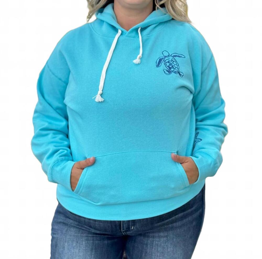 NEW SIMPLY SOUTHERN beach embroidered hoodie in blue